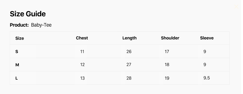 Size chart