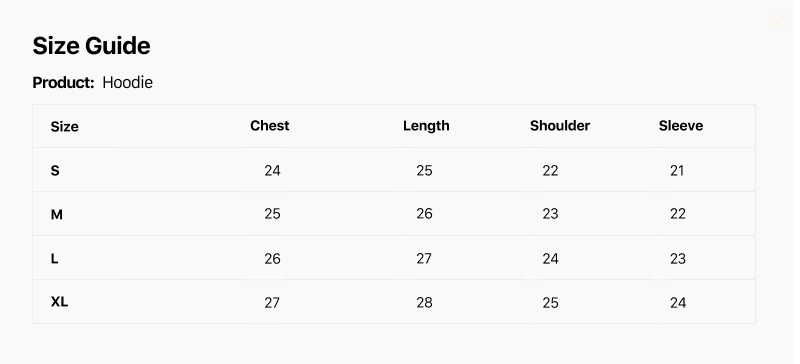 Size chart