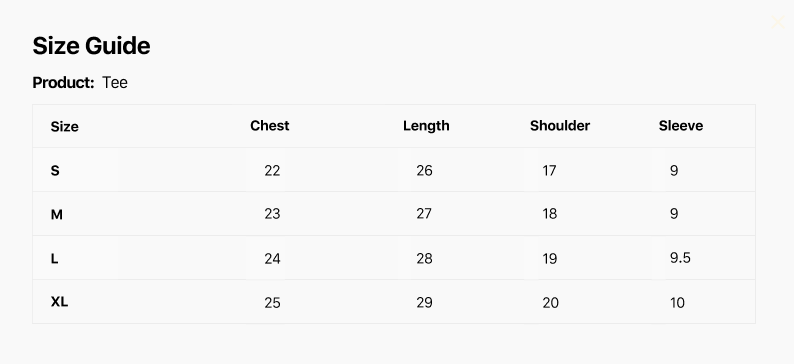 Size chart